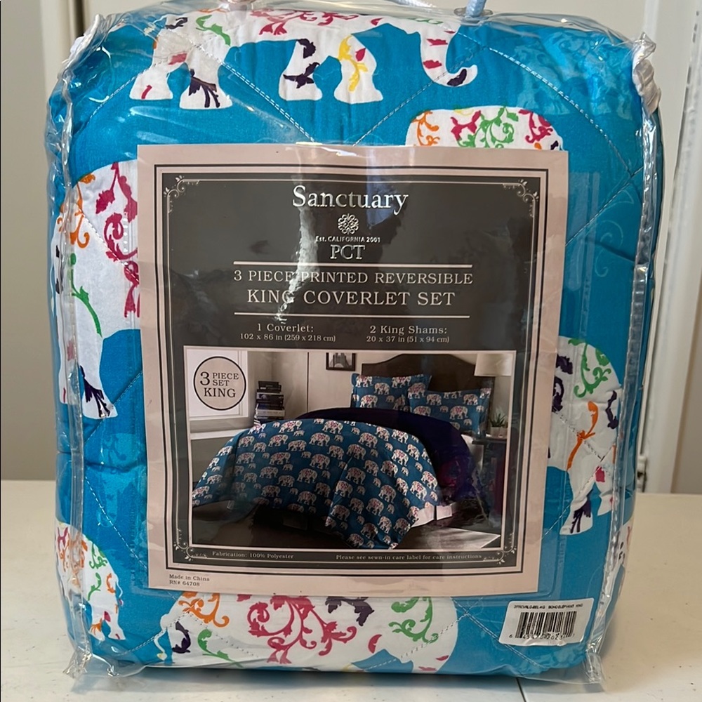 Sanctuary Blue Elephant Print King Coverlet Set